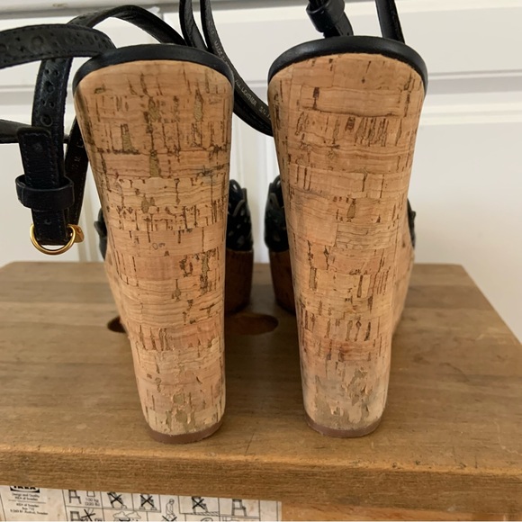 Tory Burch Verity Wm's 10 Blue Leather Platform Wedge Cork Ankle Strap Scalloped - Picture 4 of 9